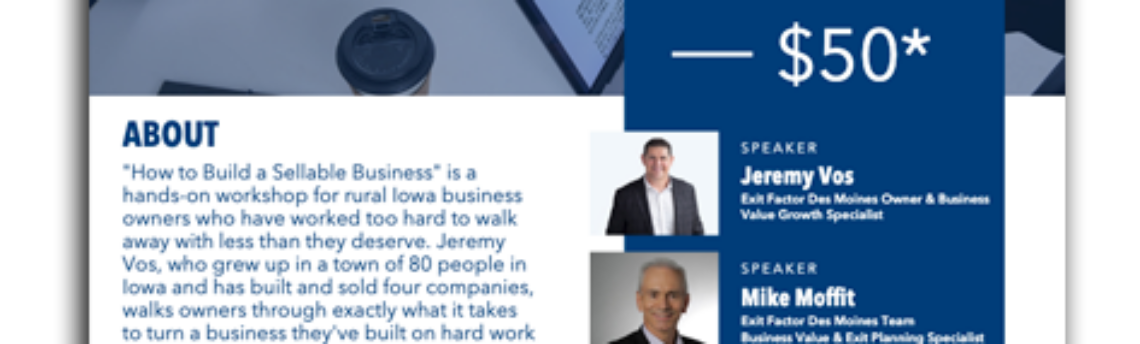 Business Workshop on Building a Sellable Business Set for April 15 in Creston